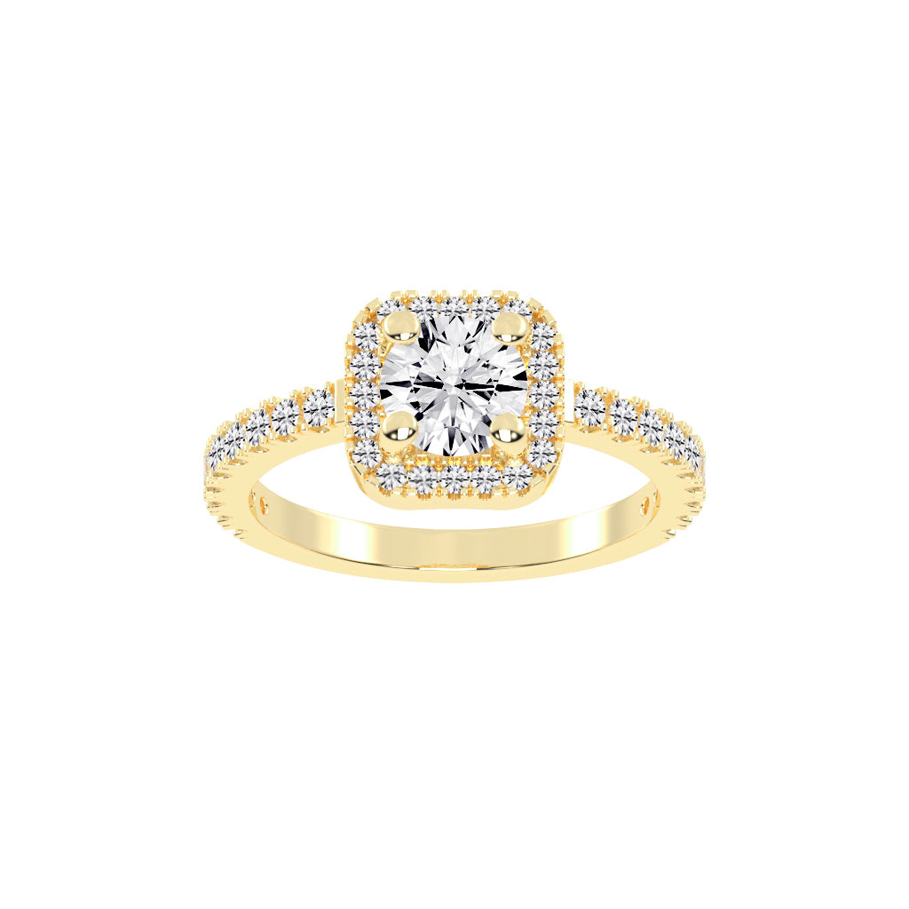 Diamorelle Shared Prong Round Cut Halo Lab Diamond Ring