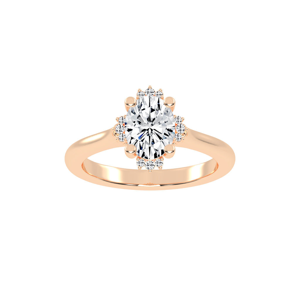 Haliquean  Four Prong Oval Cut Halo Lab Diamond Ring