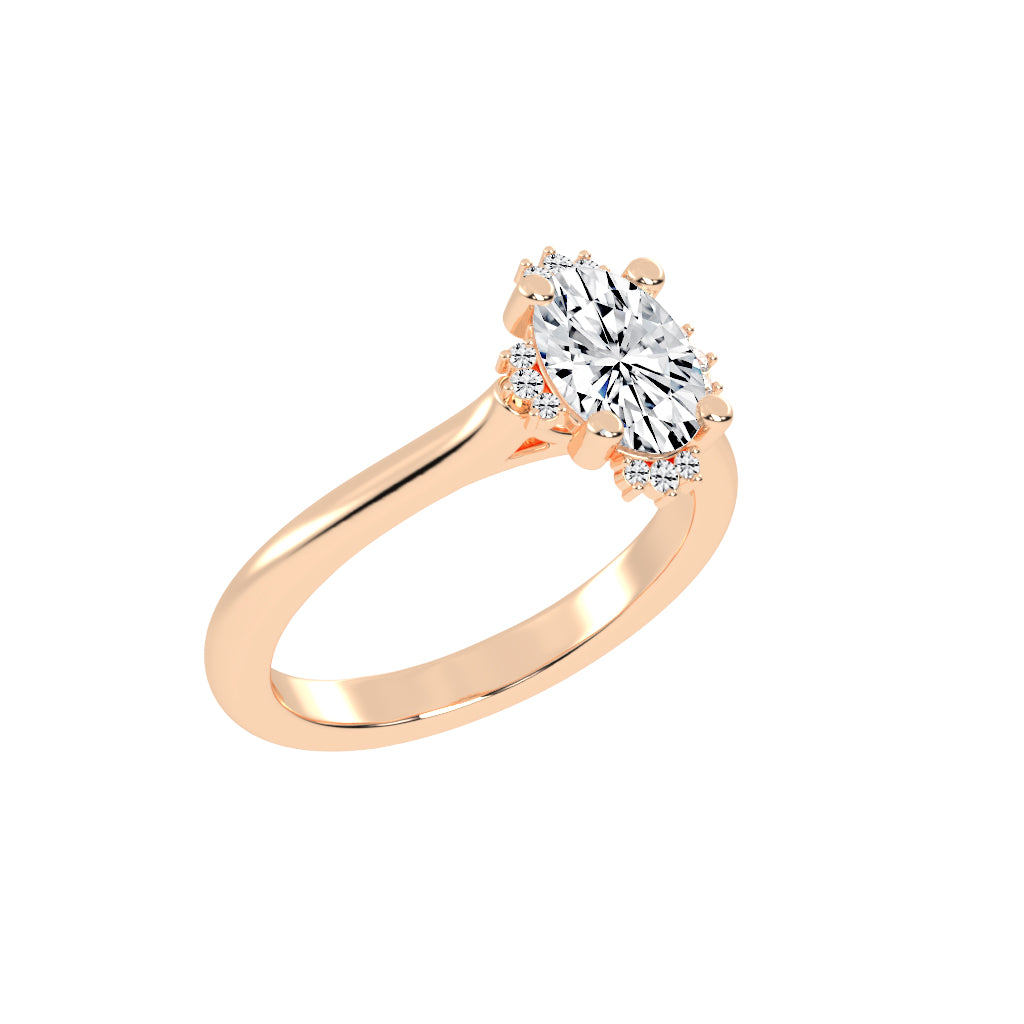 Haliquean  Four Prong Oval Cut Halo Lab Diamond Ring