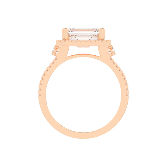 Haltraire Emerald Split Shank Halo Lab Diamond Ring