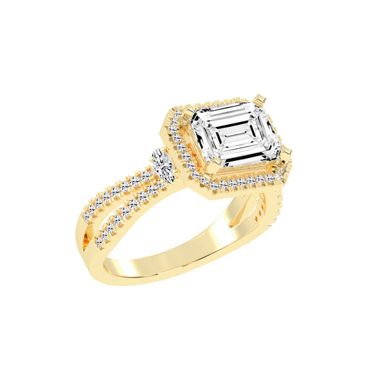 Haltraire Emerald Split Shank Halo Lab Diamond Ring