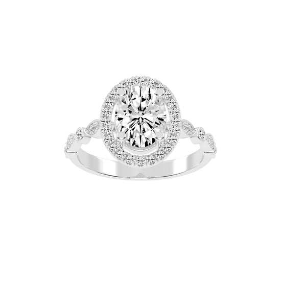 Halovion Bezel Shank Oval Cut Halo Lab Diamond Ring