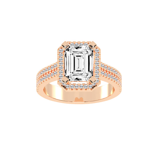 Halindrax Emerald Cut Halo Lab Diamond Ring