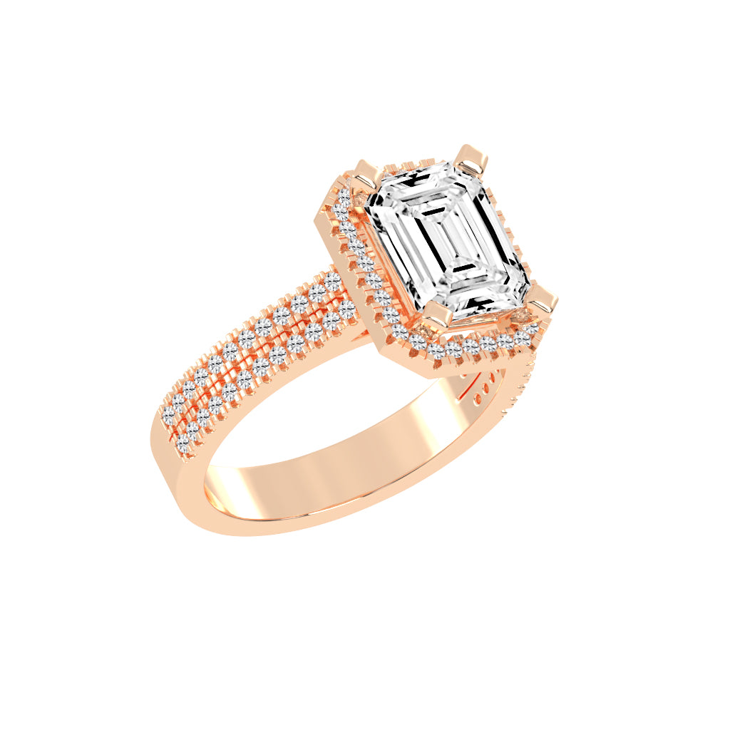 Halindrax Emerald Cut Halo Lab Diamond Ring