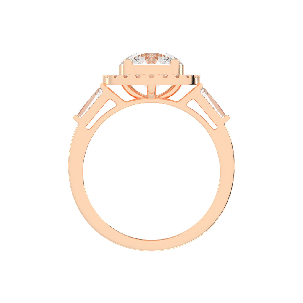 Halinique Tapered Bagettes Round Cut Halo Lab Diamond Ring