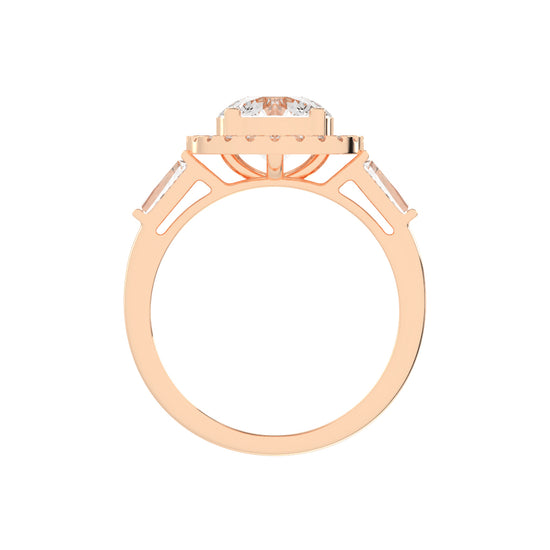 Halinique Tapered Bagettes Round Cut Halo Lab Diamond Ring