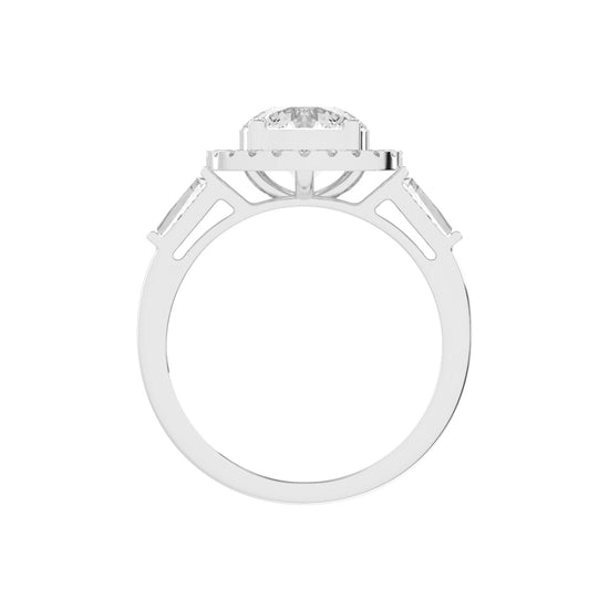 Halinique Tapered Bagettes Round Cut Halo Lab Diamond Ring