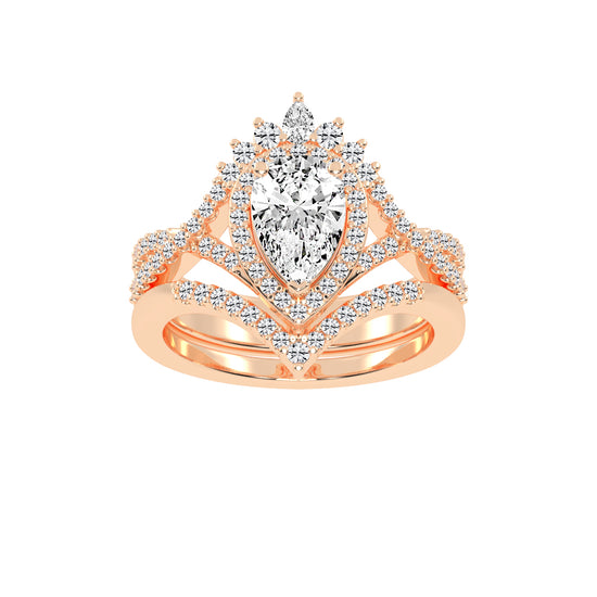 Celestara Shared Thread Pear Cut Lab Diamond Ring