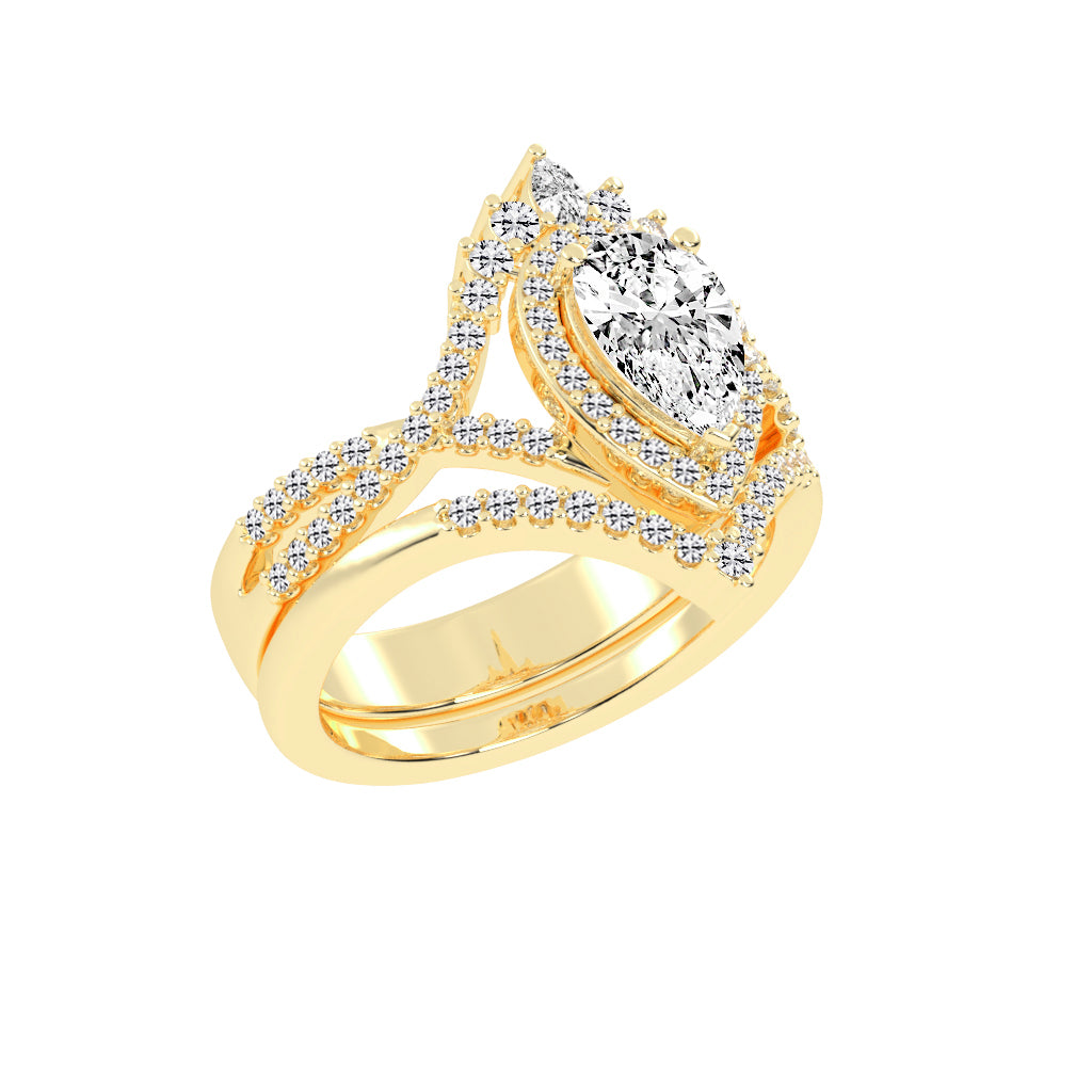 Celestara Shared Thread Pear Cut Lab Diamond Ring