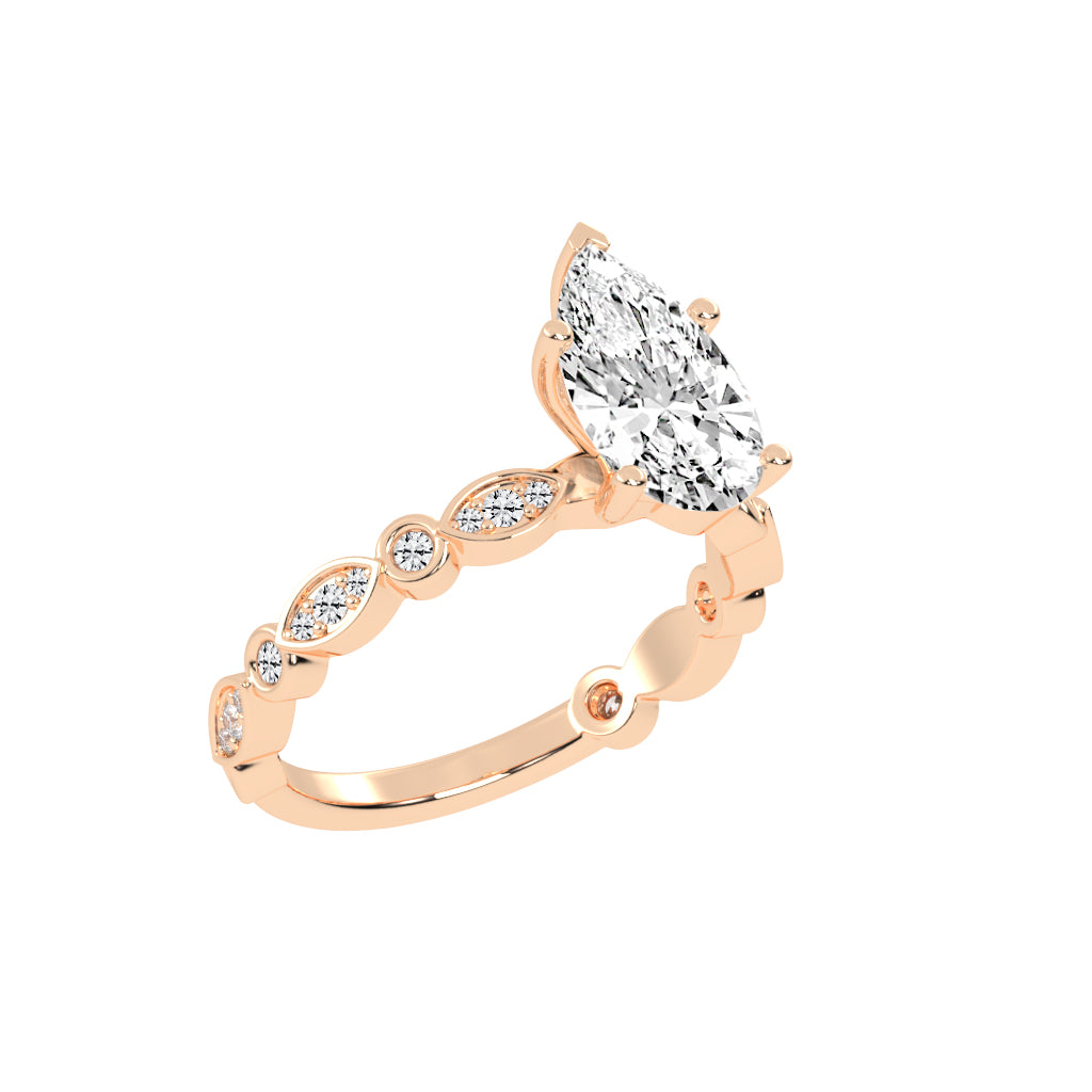 Triside Vintage Pear Cut Side Stone Lab Diamond Ring