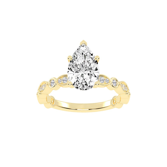 Triside Vintage Pear Cut Side Stone Lab Diamond Ring