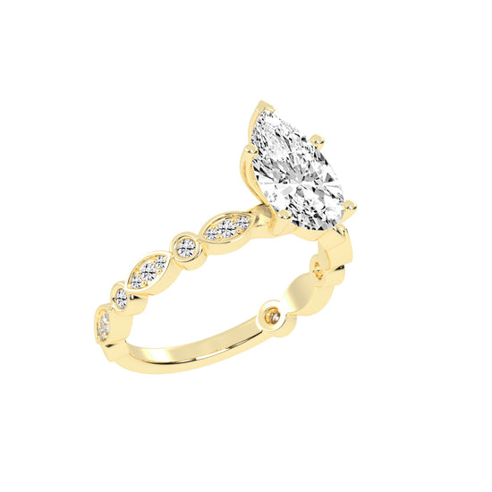 Triside Vintage Pear Cut Side Stone Lab Diamond Ring