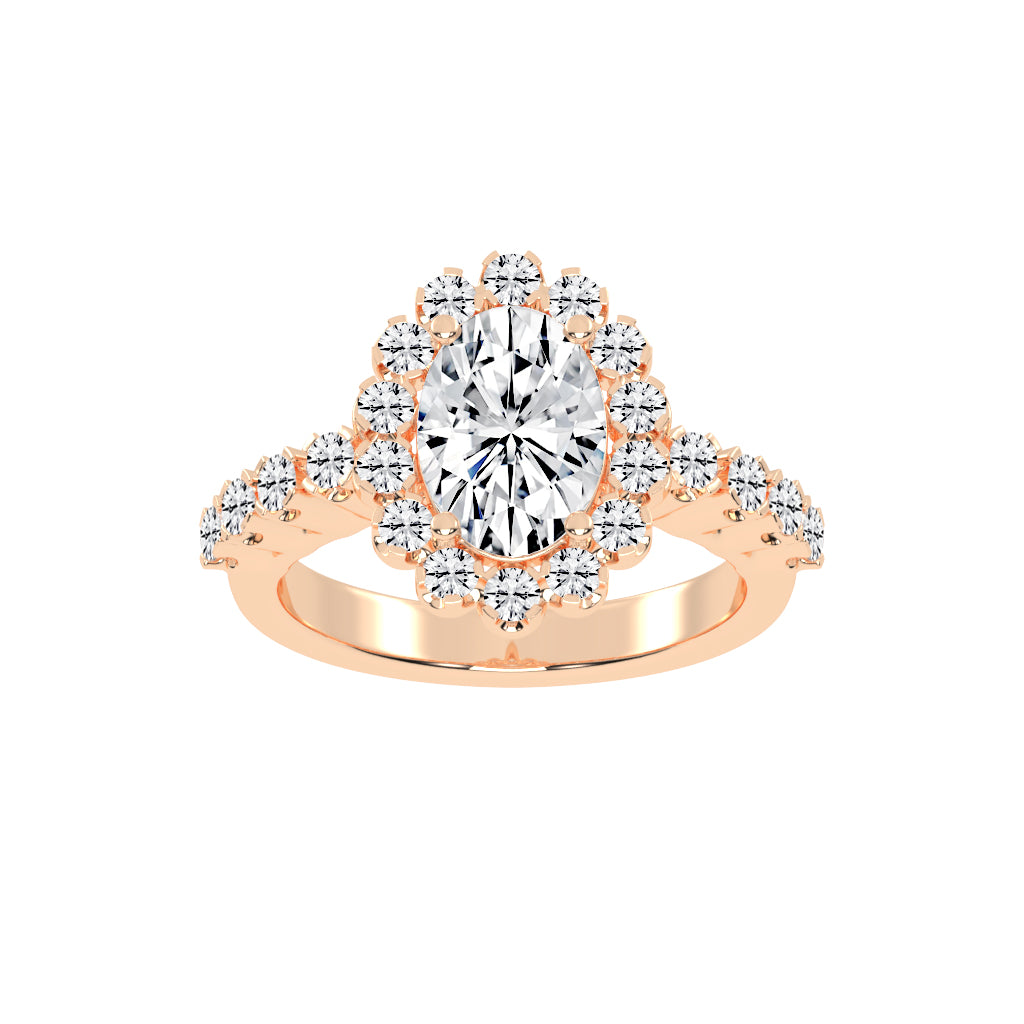 Halovia Four Prong Oval Cut Halo Lab Diamond Ring