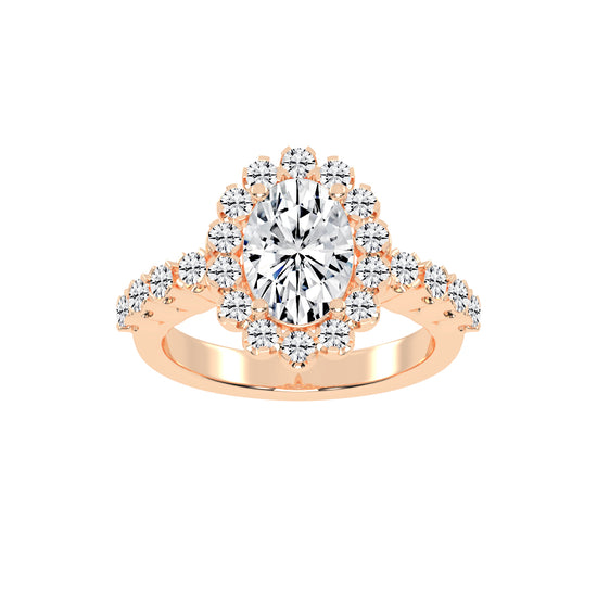 Halovia Four Prong Oval Cut Halo Lab Diamond Ring