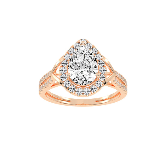 Halestira Cathedral Pear Cut Halo Lab Diamond Ring