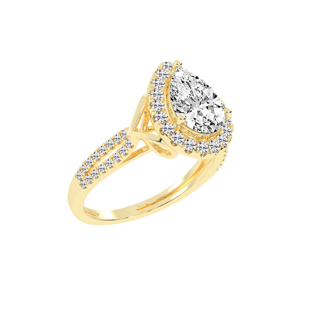 Halestira Cathedral Pear Cut Halo Lab Diamond Ring