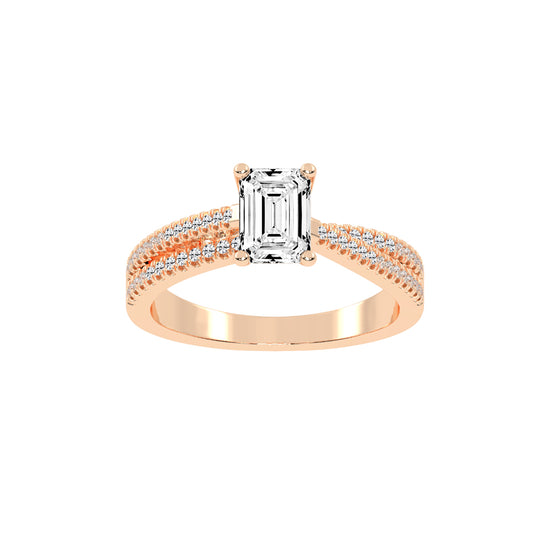 Diademis One Side Twist Emerald Cut Lab Diamond Ring