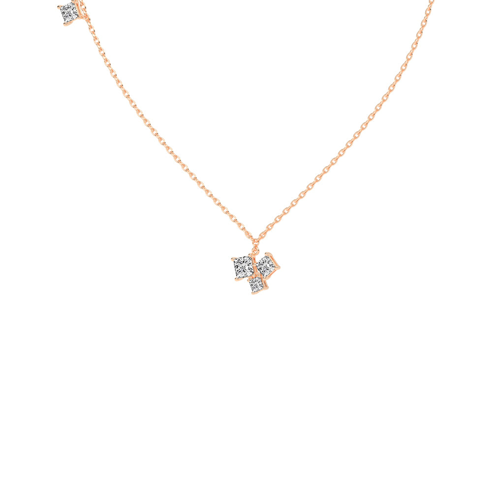 Meaira 3Ct Three Stone Princess Cut Fancy Lab Diamond Pendant