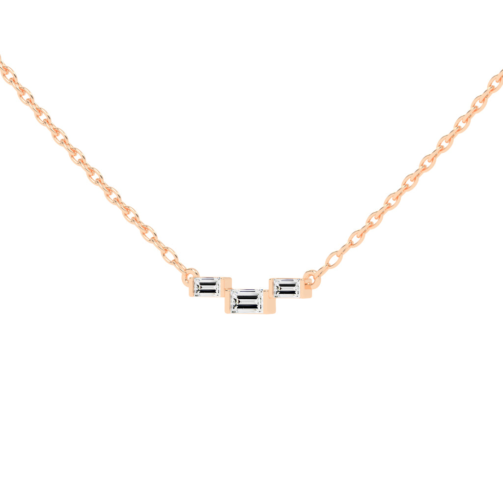 Halia Three Stone Emerald Cut Fancy Lab Diamond Pendant