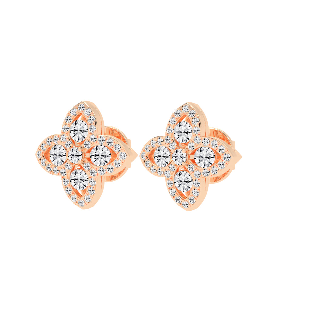1Ct Round Shape, Rose Gold, Fancy Studs Earrings