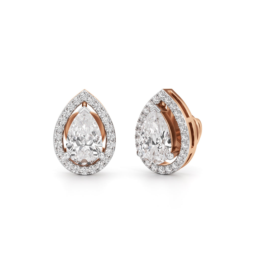 1.75Ct Pear Shape Halo Studs Earrings