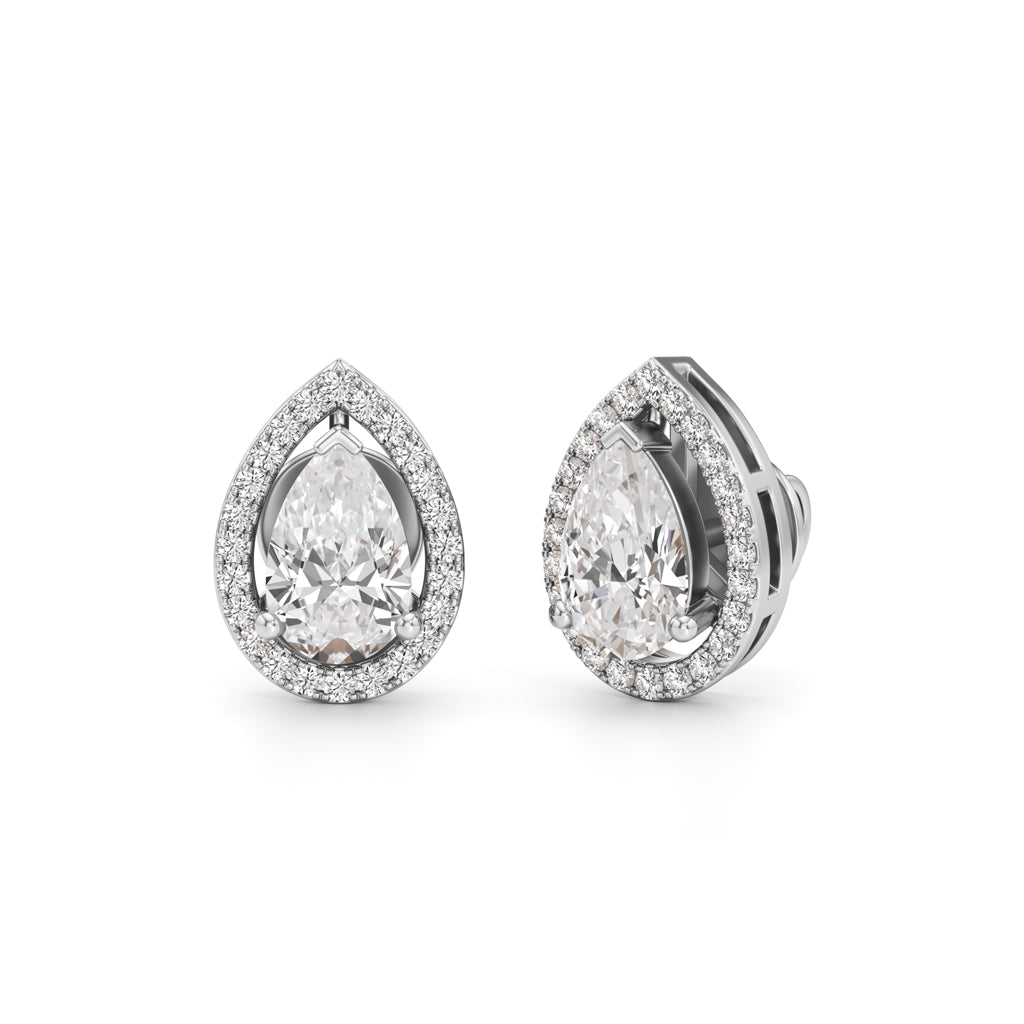 1.75Ct Pear Shape Halo Studs Earrings