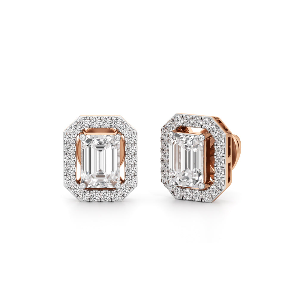 1.75Ct Emerald Shape Halo Studs Earrings
