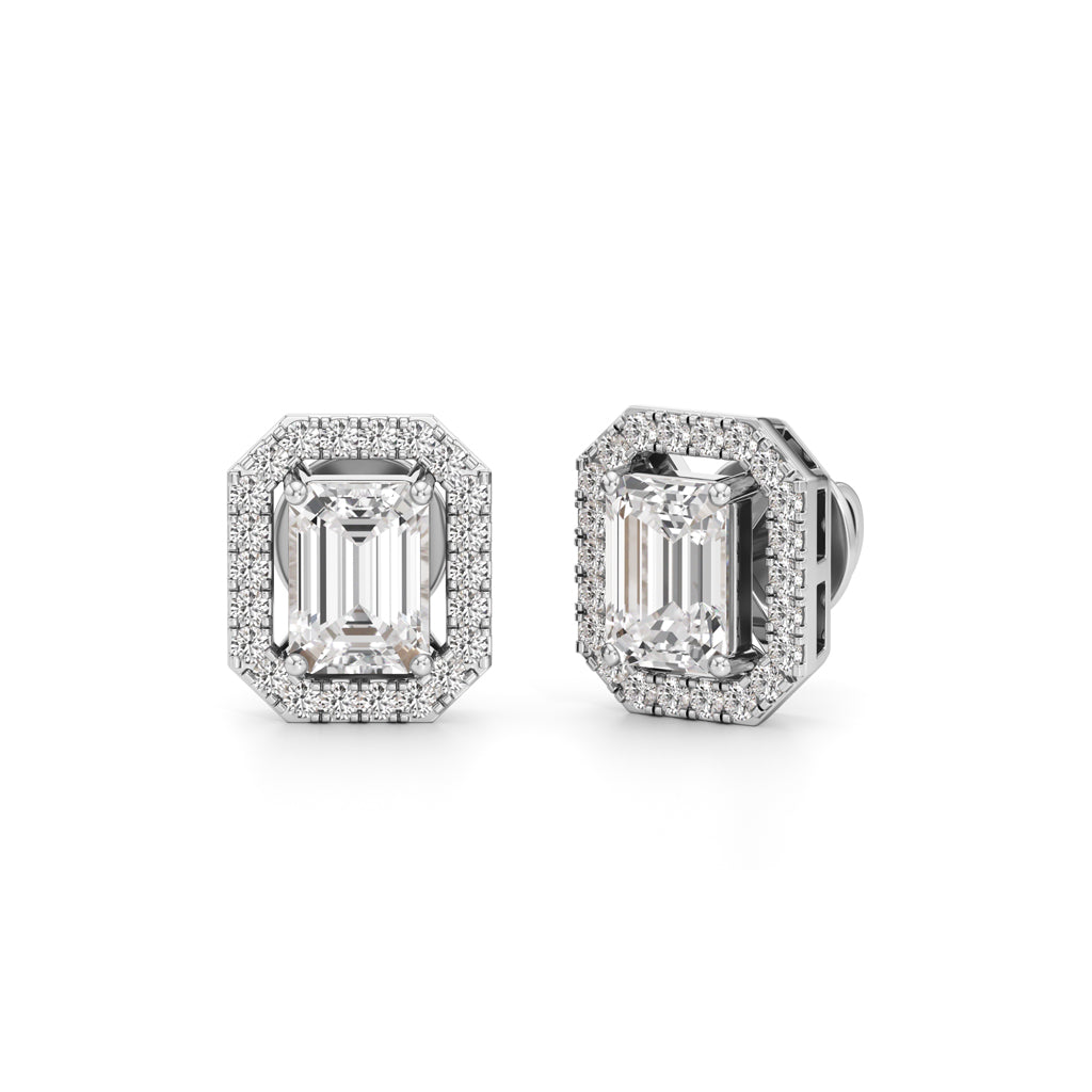 1.75Ct Emerald Shape Halo Studs Earrings