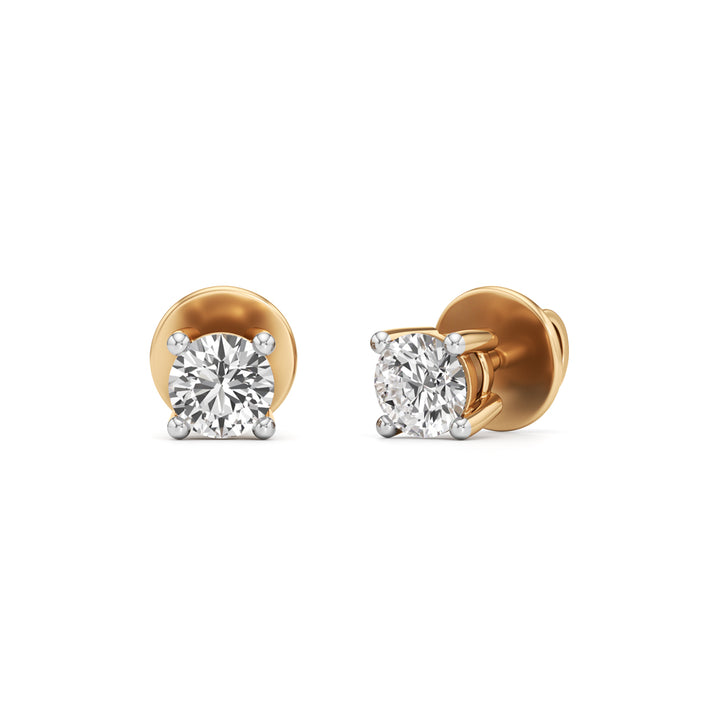Elegant  Solitaire 925 Silver  18K Gold Plated Stud Earrings