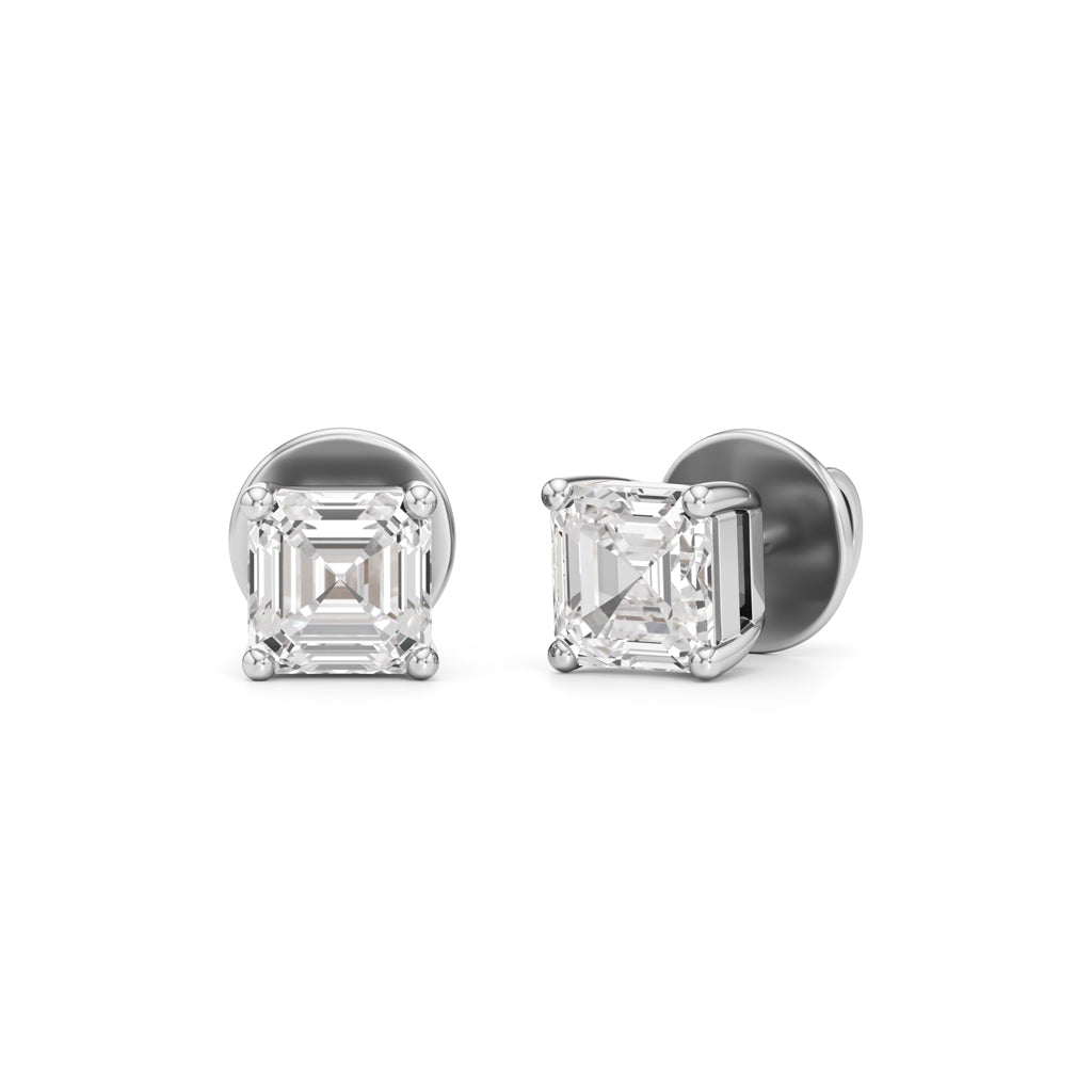 1Ct Asscher Shape Solitaire Studs Earrings