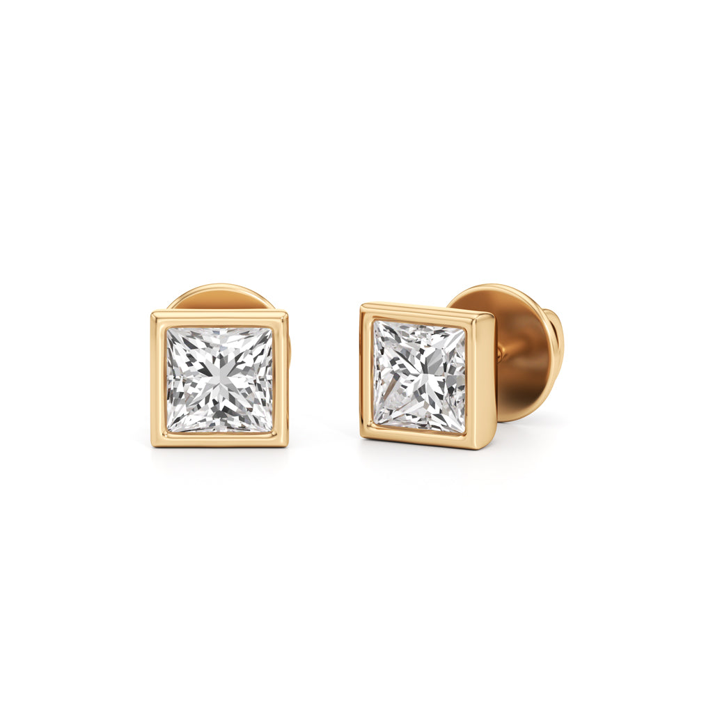 1Ct Princess Shape Solitaire Studs Earrings