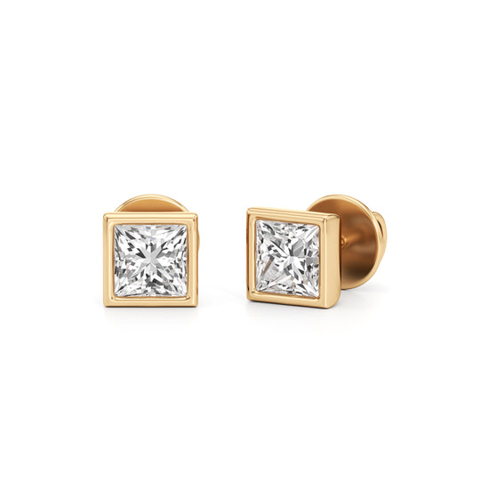 1Ct Princess Shape Solitaire Studs Earrings
