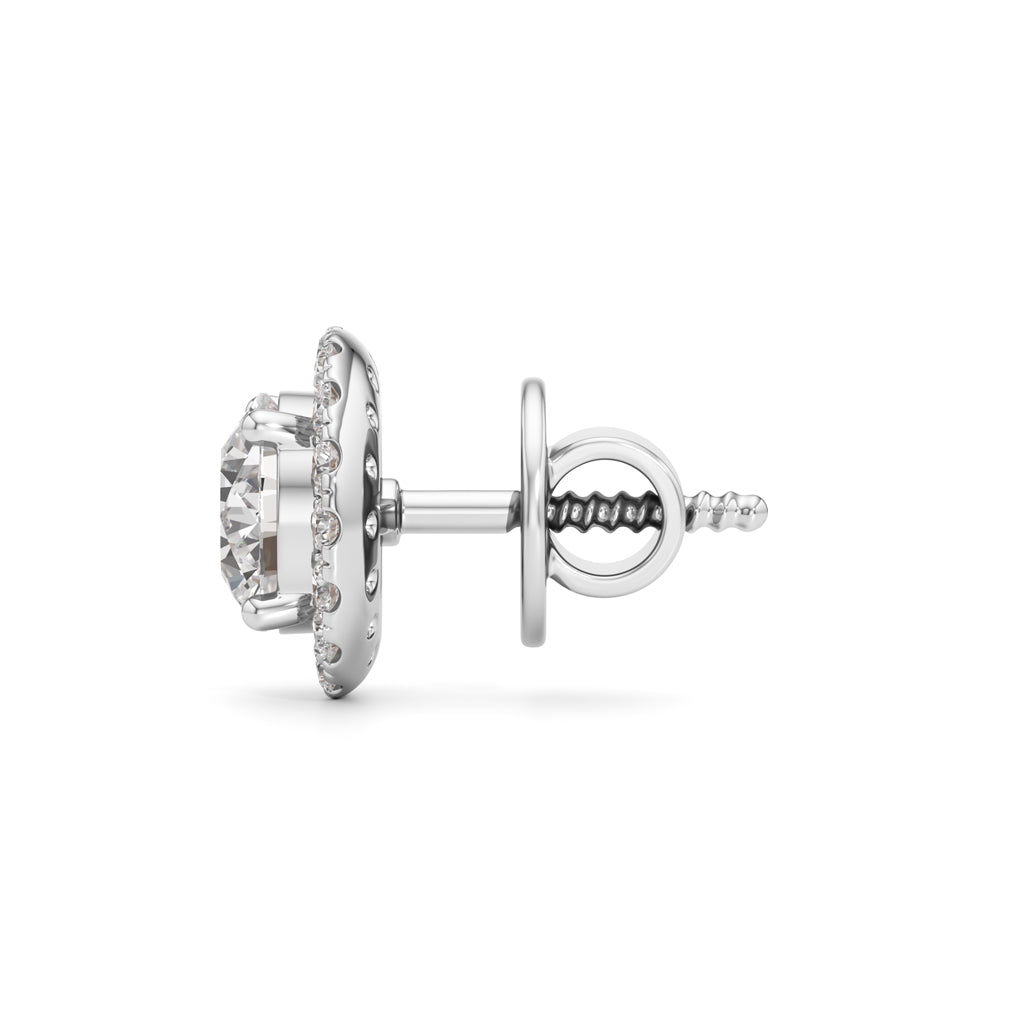 1.25Ct Round Shape Halo Studs Earrings