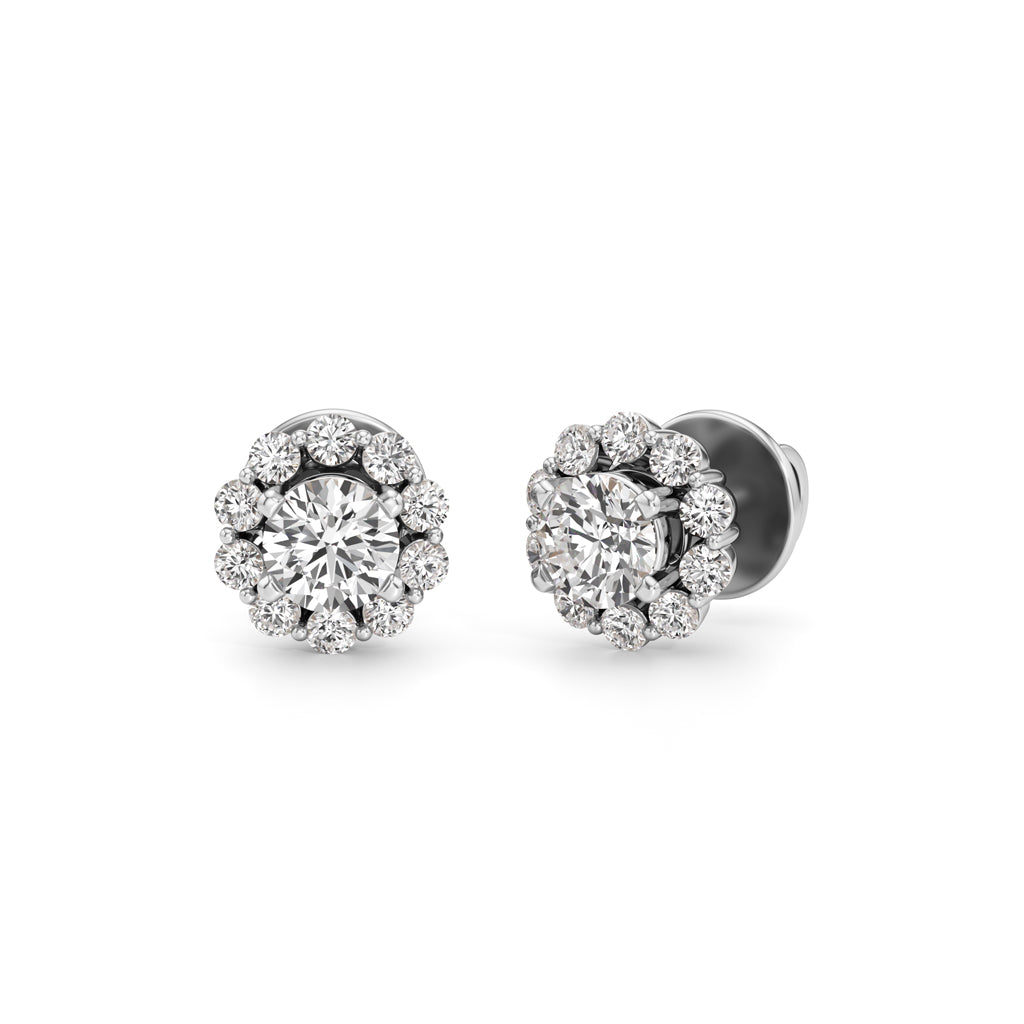 0.75Ct Round Shape Halo Studs Earrings