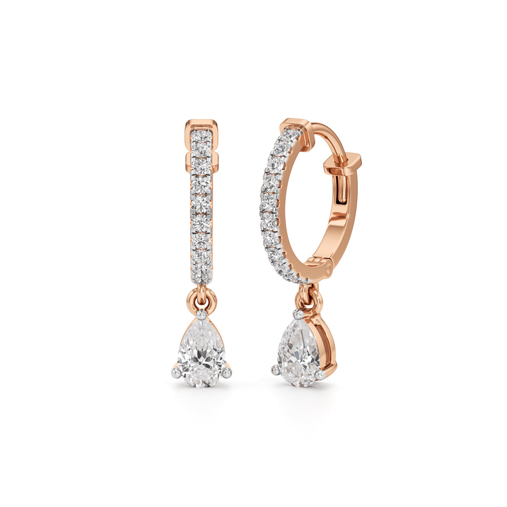 1Ct Pear Shape,,Hoops Earrings