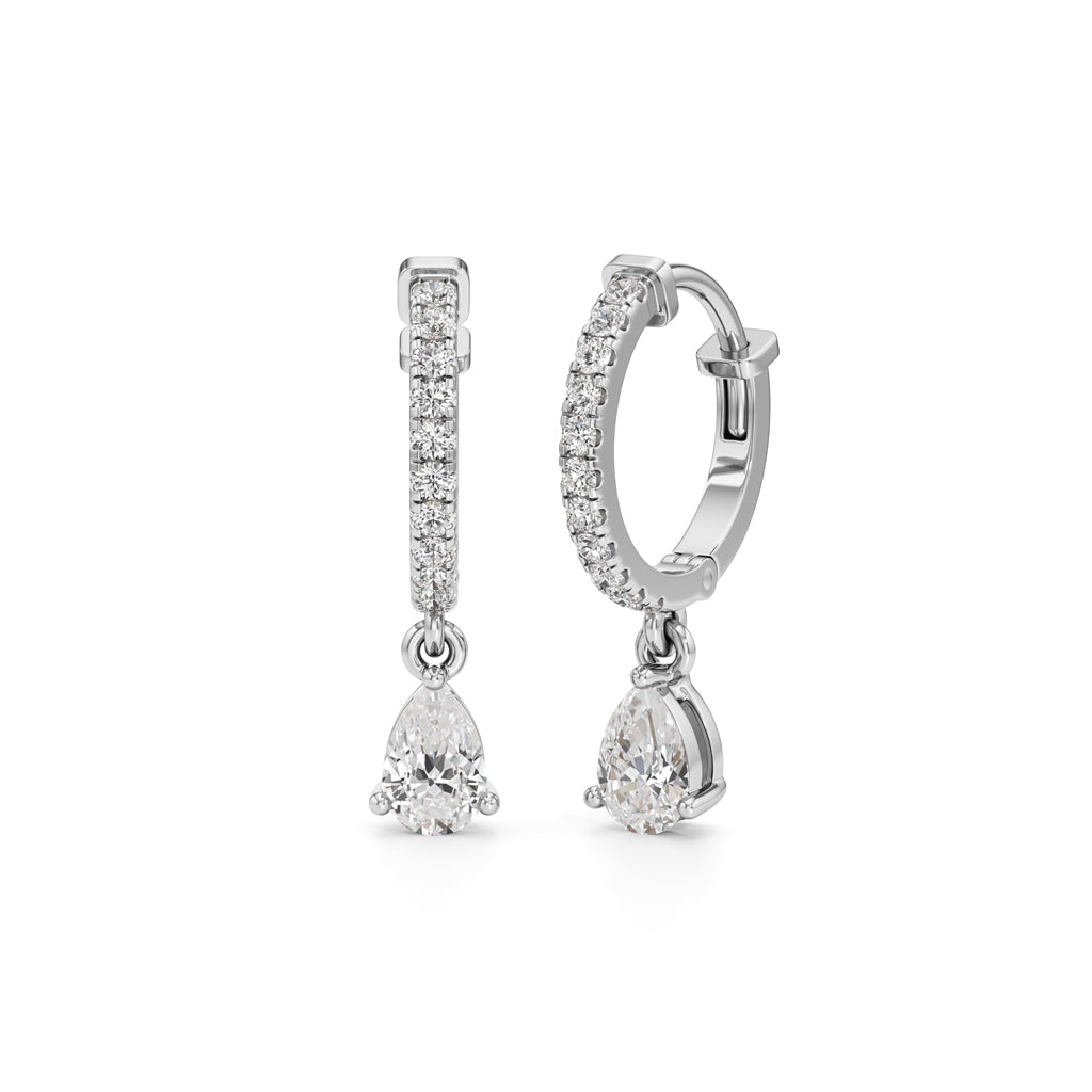1Ct Pear Shape,,Hoops Earrings