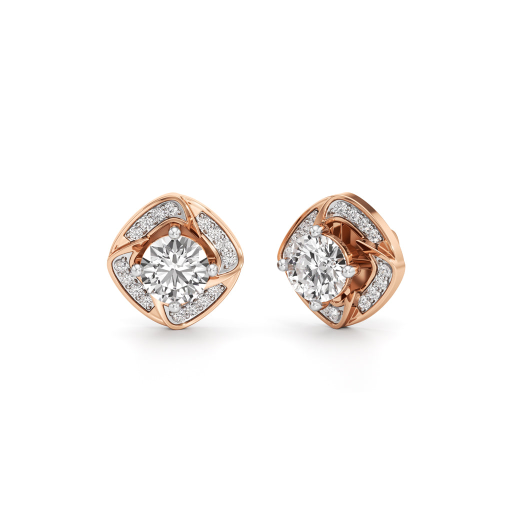 1Ct Round Shape Fancy Studs Earrings