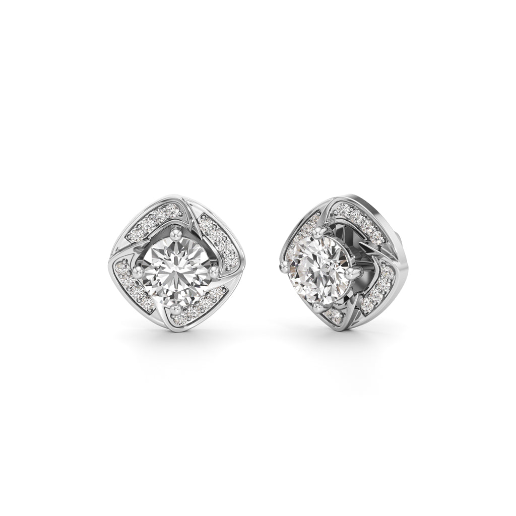 1Ct Round Shape Fancy Studs Earrings