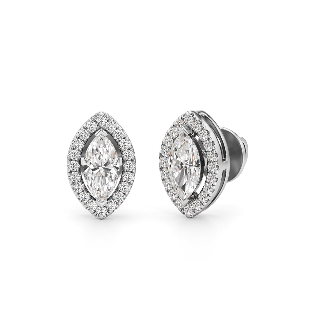 1.25Ct Marquise Shape Halo Studs Earrings