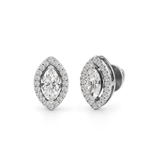 1.25Ct Marquise Shape Halo Studs Earrings