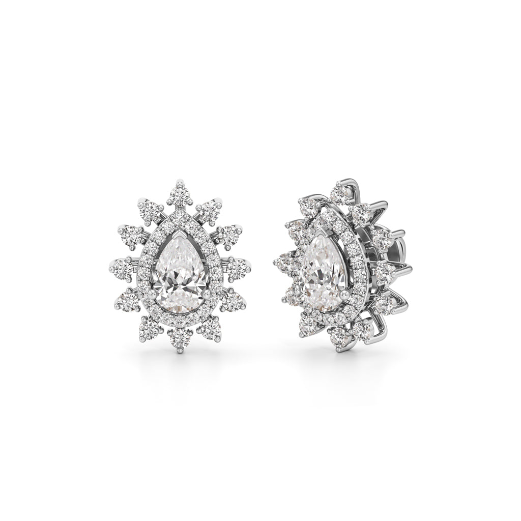 1.50Ct Pear Shape Halo Studs Earrings