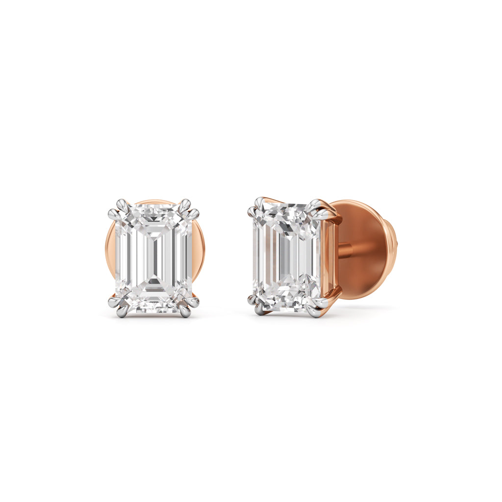 1.5Ct Emerald Shape Solitaire Studs Earrings