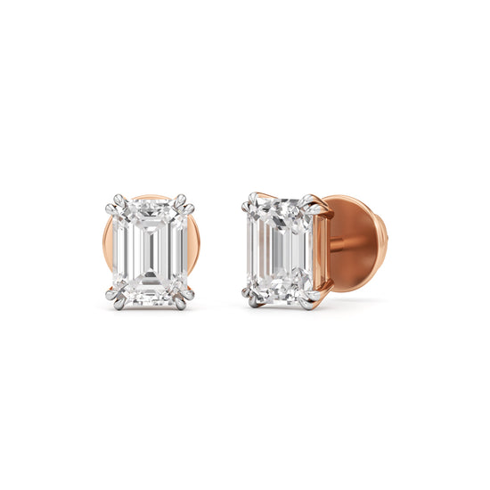 1.5Ct Emerald Shape Solitaire Studs Earrings