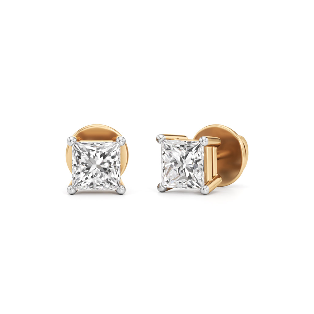 1Ct Princess Shape Solitaire Studs Earrings