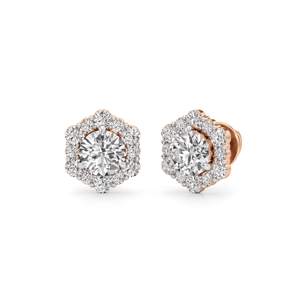1.75Ct Round Shape Halo Studs Earrings