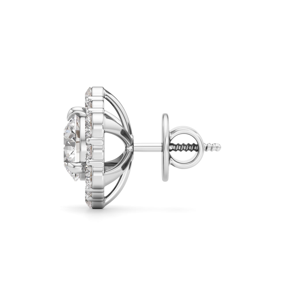 1.75Ct Round Shape Halo Studs Earrings