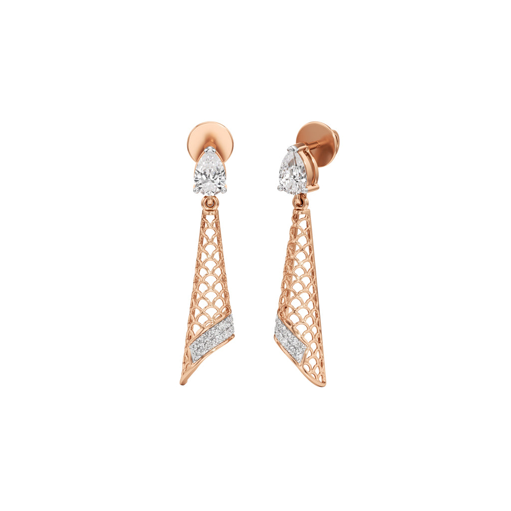 Pear Diamond Drop Earrings with Lattice and Pave Accents