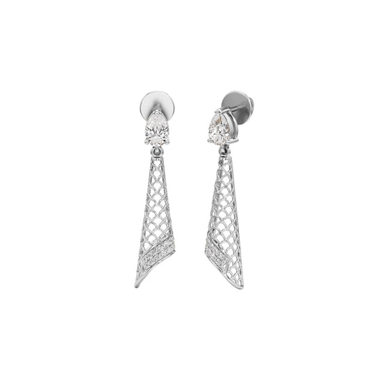 Pear Diamond Drop Earrings with Lattice and Pave Accents