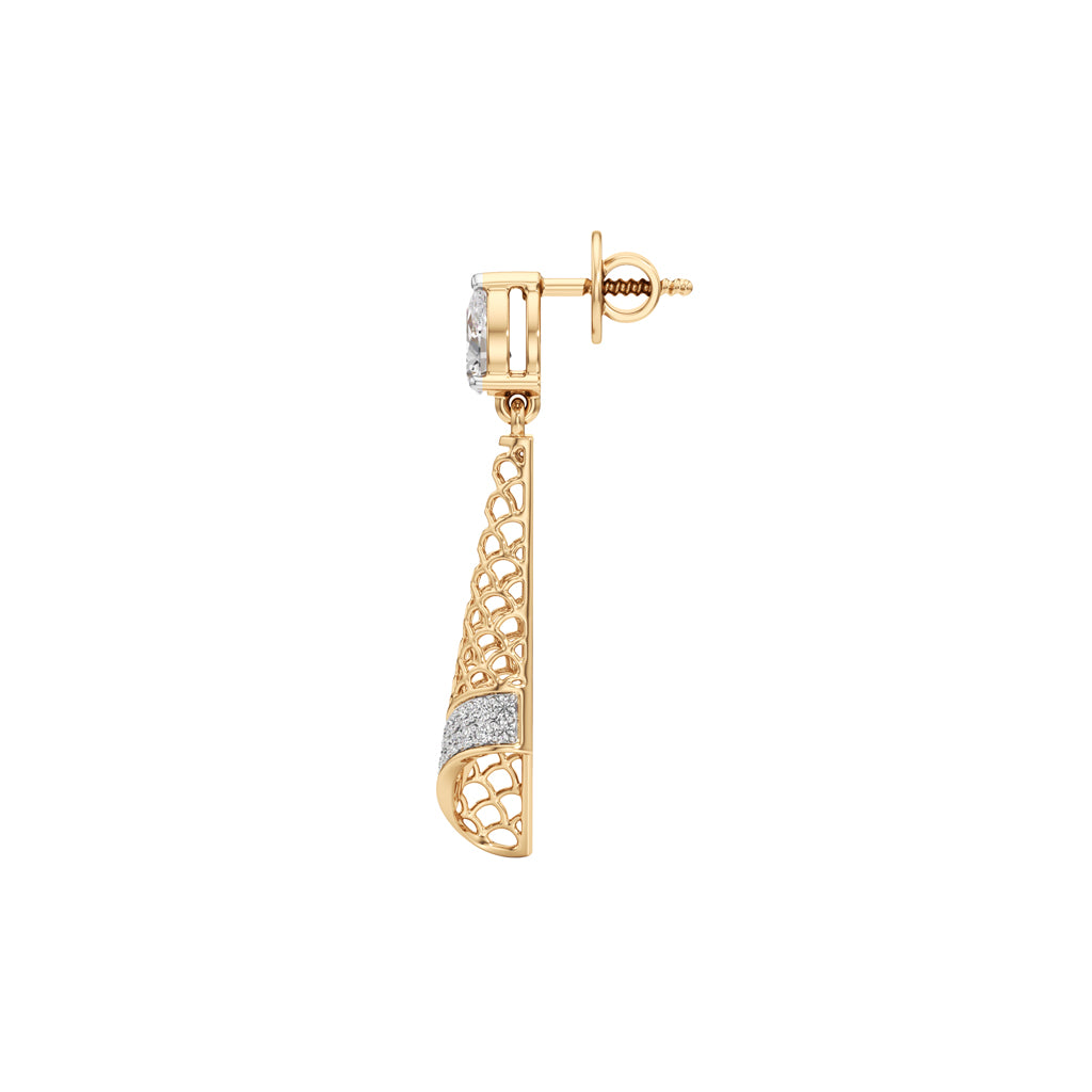 Pear Diamond Drop Earrings with Lattice and Pave Accents