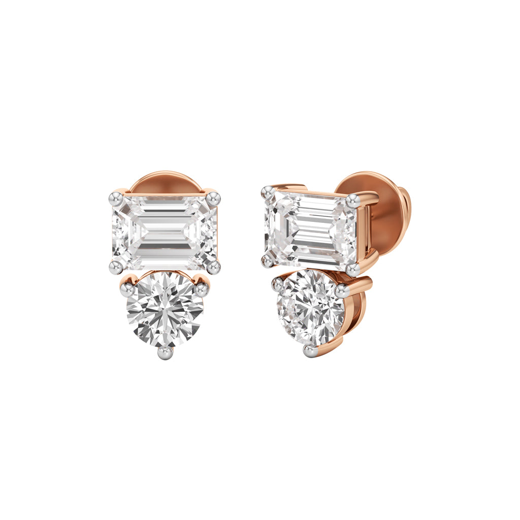3Ct Emerald Shape Fancy Studs Earrings